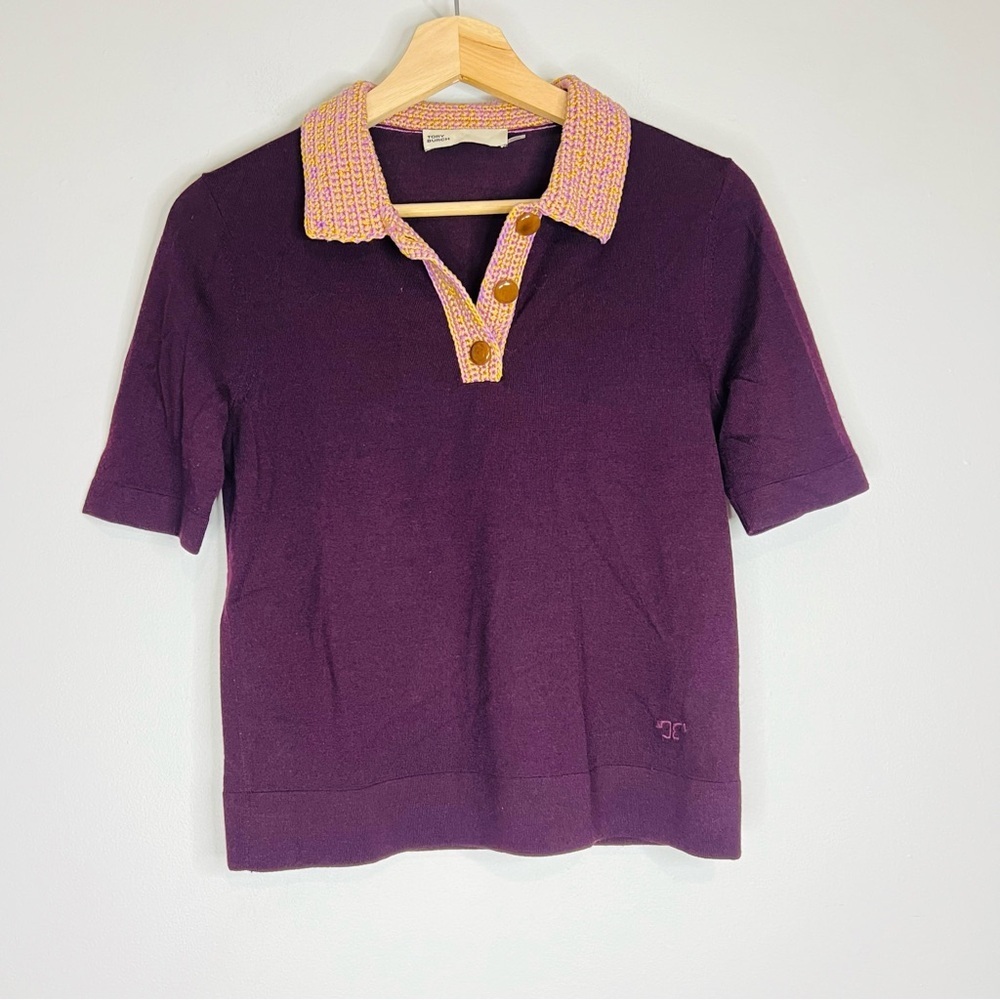 Tory Burch knit collar polo top size xsmall - Picture 2 of 8